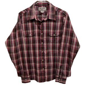 0741 Wrangler Wrancher Western Plaid Long Sleeve Button Up Shirt
